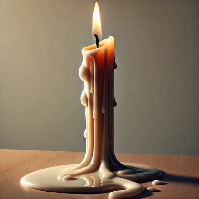 A symbolic image of a partially burned candle with melted wax around it, representing the Filipino concept of 'Ningas Cogon,' which refers to enthusiasm that fades before completion. The candle is only halfway used, with a dimming flame, conveying an unfinished project.