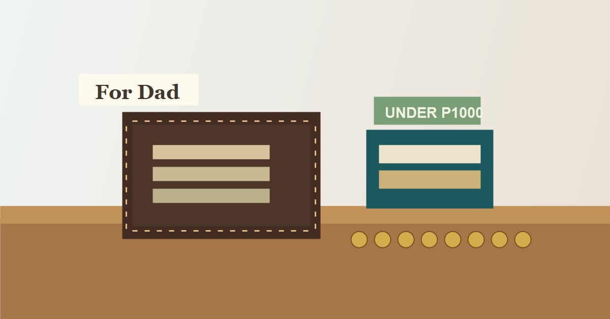Illustrated men’s wallets and card holders under ₱1,000 in the Philippines, arranged with cash and coins